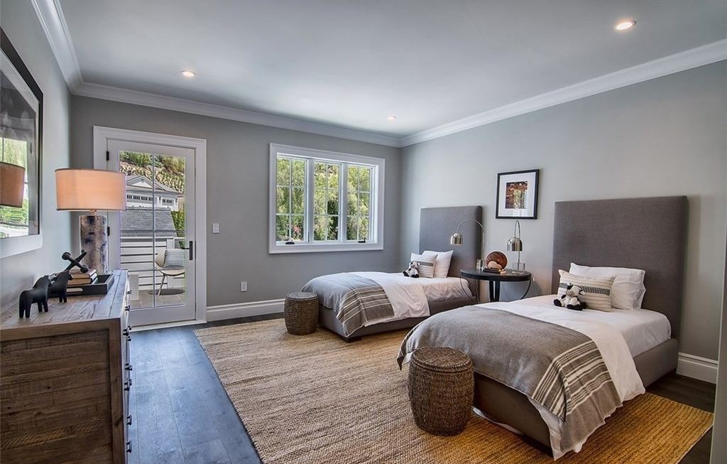 Bedroom with divided-lite window and French door to a private balcony, Hidden Hills